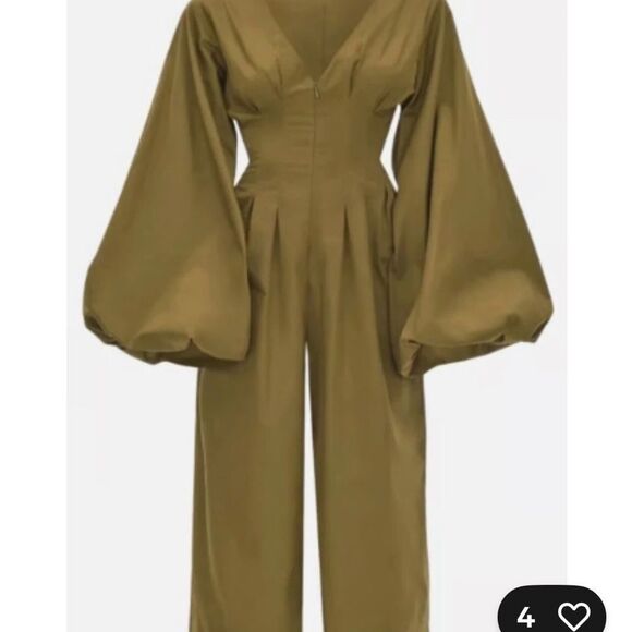 40 NWT 269.00 Andrea Iyamah NIA CULOTTE OLIVE JUMPSUIT XSMALL PUFF SLEEVES - Picture 3 of 3